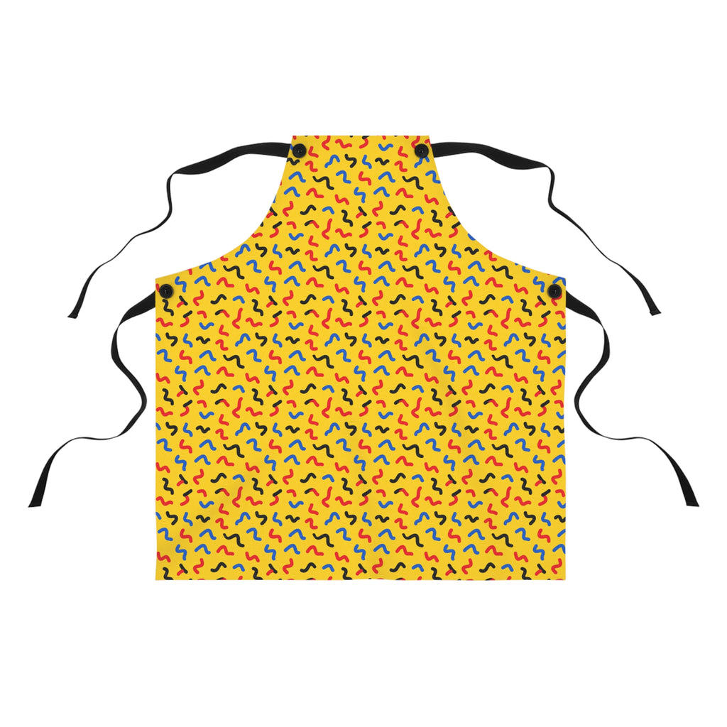 Squiggle Strokes Yellow Apron – Bold Primary Abstract Pattern