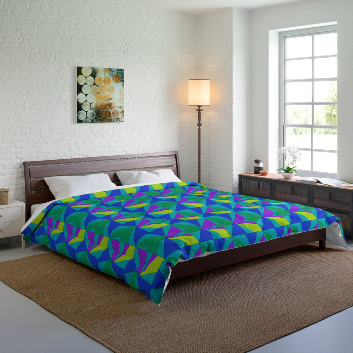 Cubist Sunburst Blocks Comforter – Peacock Jewel