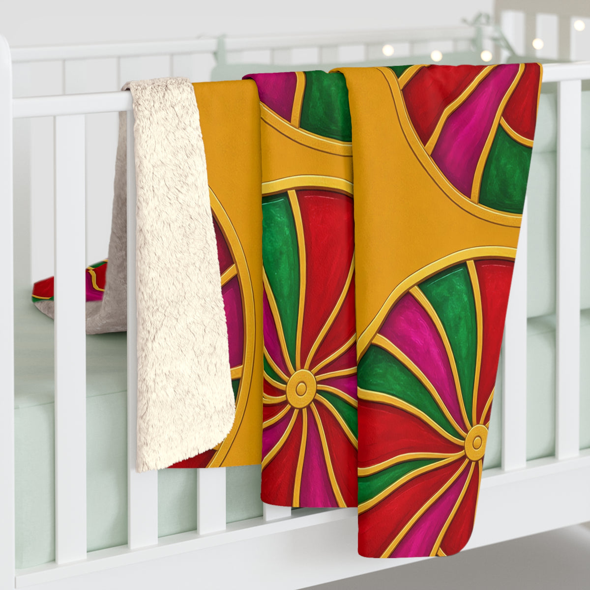 Grand Kaleido Jewel Wheels Sherpa Fleece Blanket – Kaleidoscopic Medallion Pattern