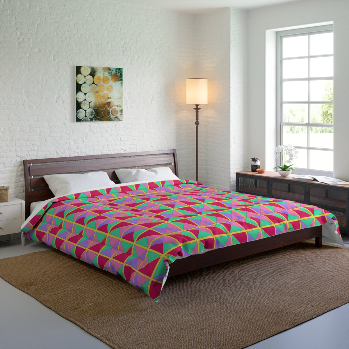 Split Square Fiesta Comforter – Candy Pop on Raspberry
