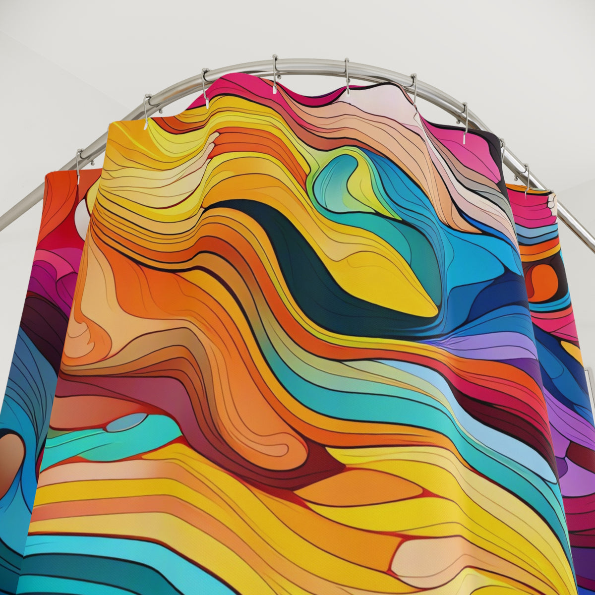 Neon Wave Swirl Shower Curtain – Psychedelic Wave Art