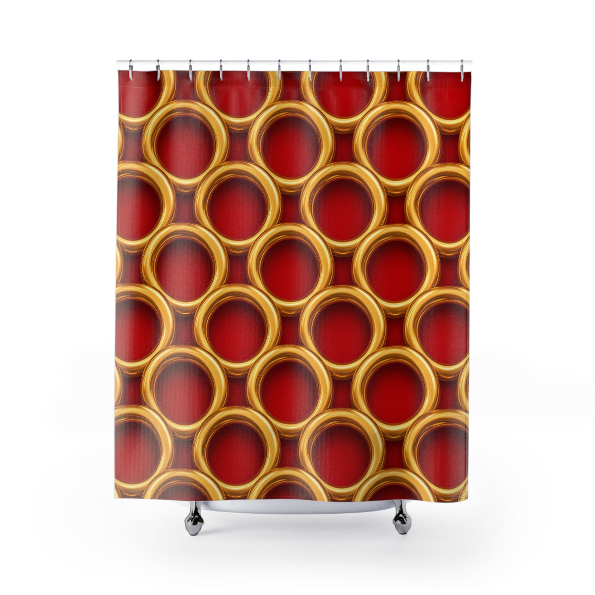 Big Gold Ring Weave Shower Curtain – Liquid Chrome Weave Pattern
