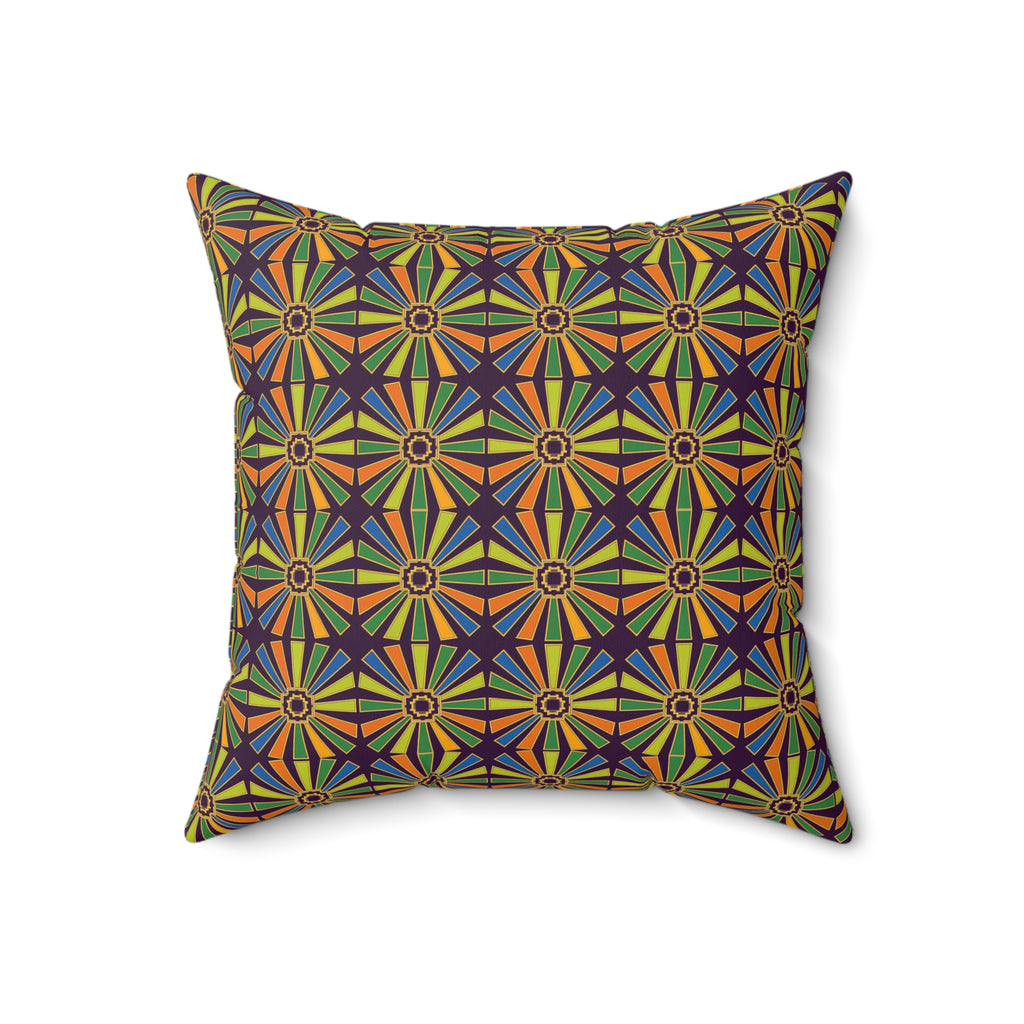 Sunray Medallion Grid Faux Suede Cushion – Art Deco Geometric Pattern