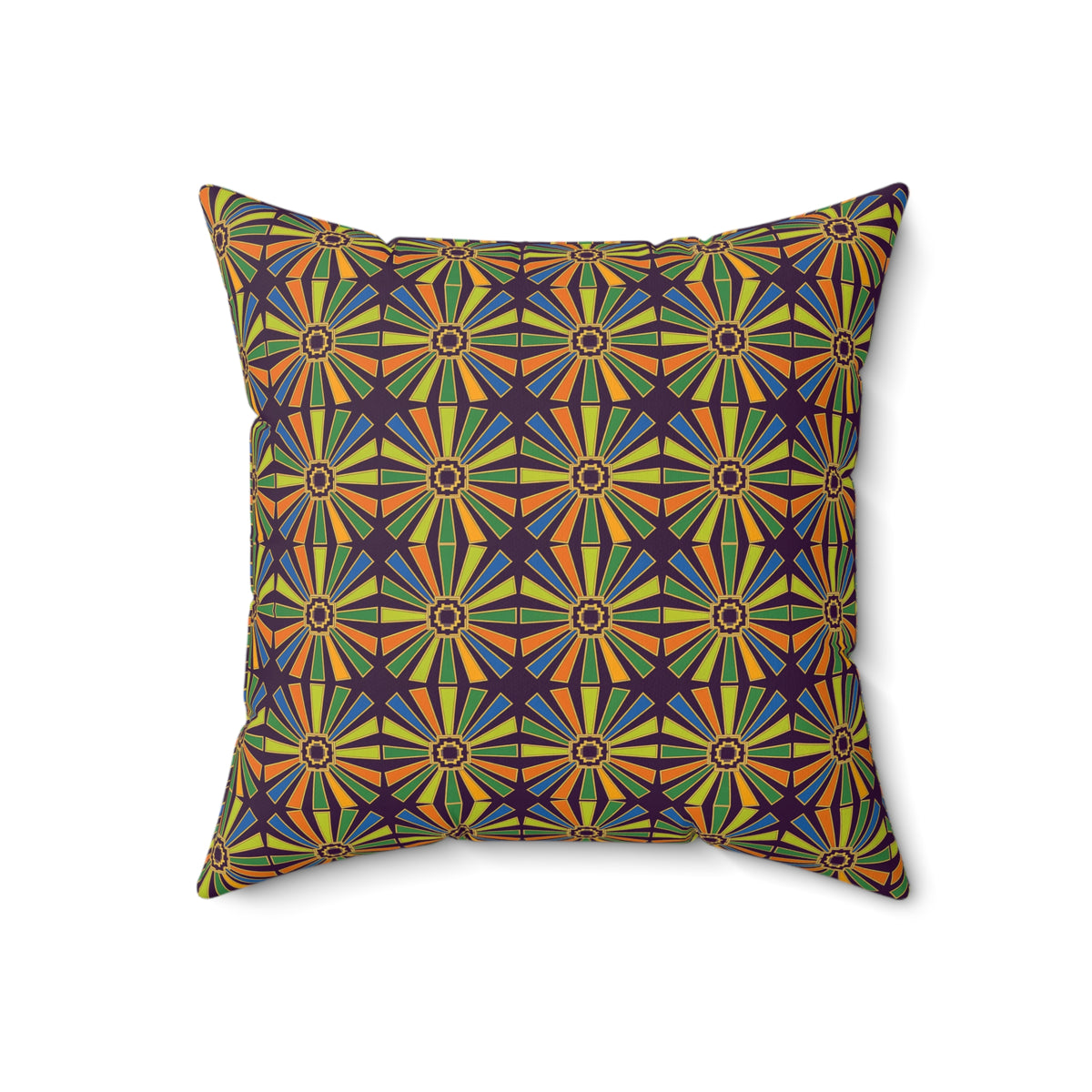 Sunray Medallion Grid Faux Suede Cushion – Art Deco Geometric Pattern