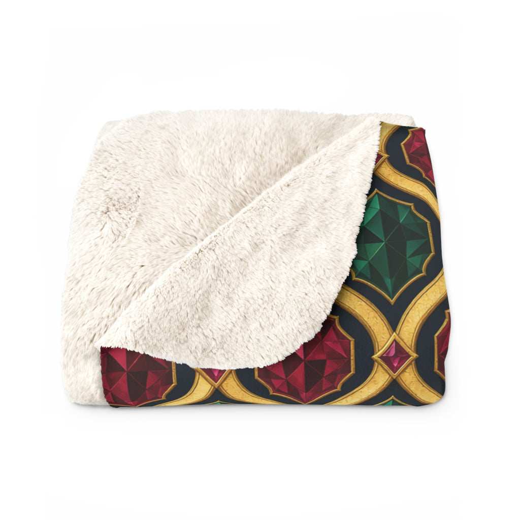 Radiant Gold Lattice Sherpa Fleece Blanket – Art Deco Pattern