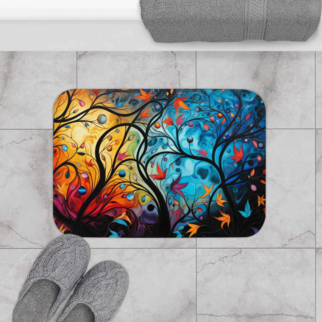 Glowing Autumn Woodland Bath Mat – Luminous Art-Print Style