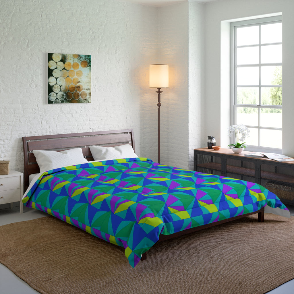 Cubist Sunburst Blocks Comforter – Peacock Jewel