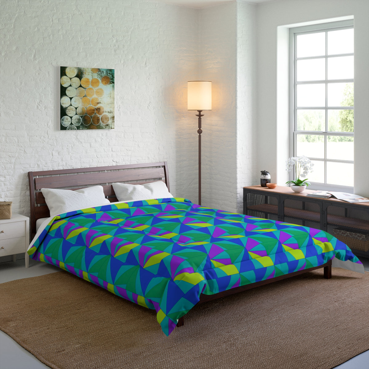 Cubist Sunburst Blocks Comforter – Peacock Jewel