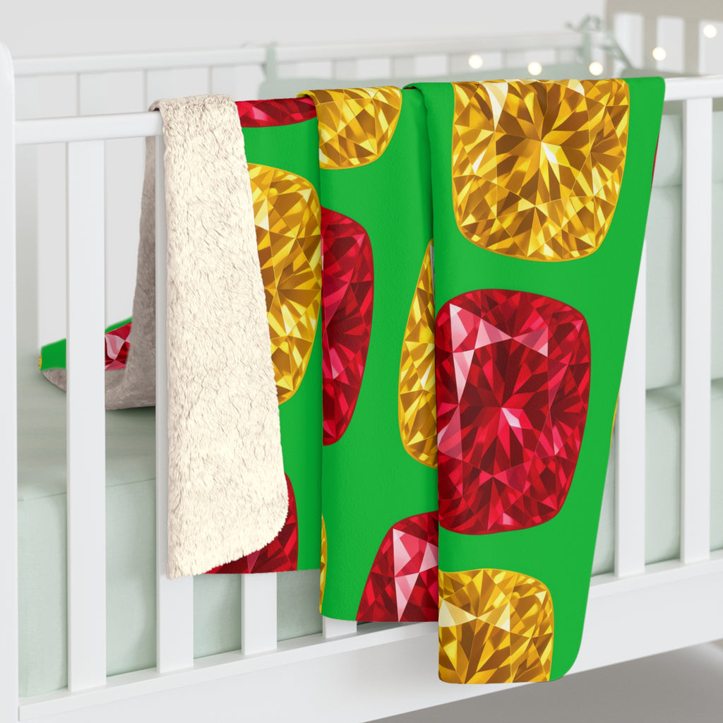 Giant Cut Gem Grid Sherpa Fleece Blanket – Faceted Gem Geometric Pattern