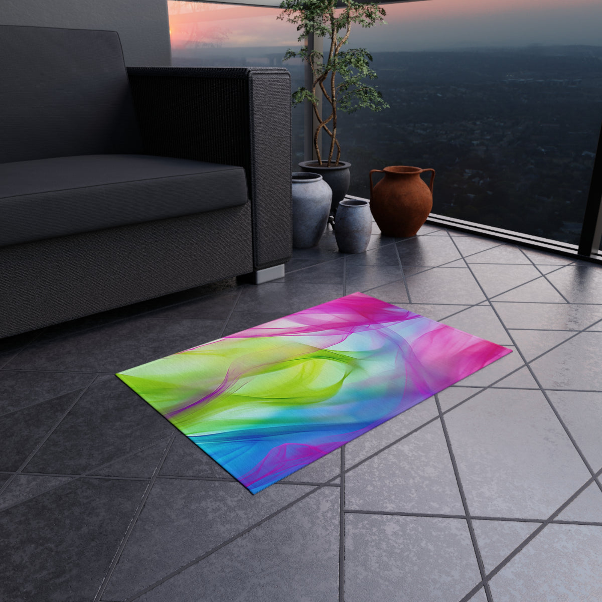 Silk Smoke Waves Outdoor Rug – Flowing Abstract Art