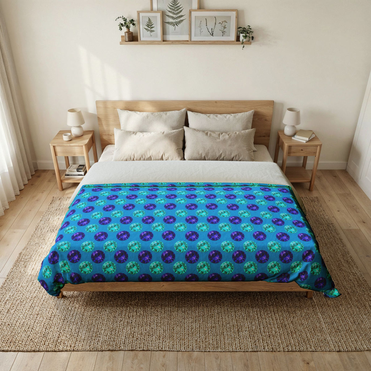 Half-Drop Gem Grid Cotton Duvet Cover – Ice Jewel