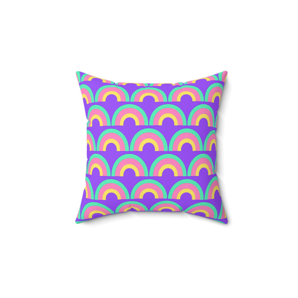 Chromatic Scallop Ripple Faux Suede Cushion – Candy Pastel on Grape