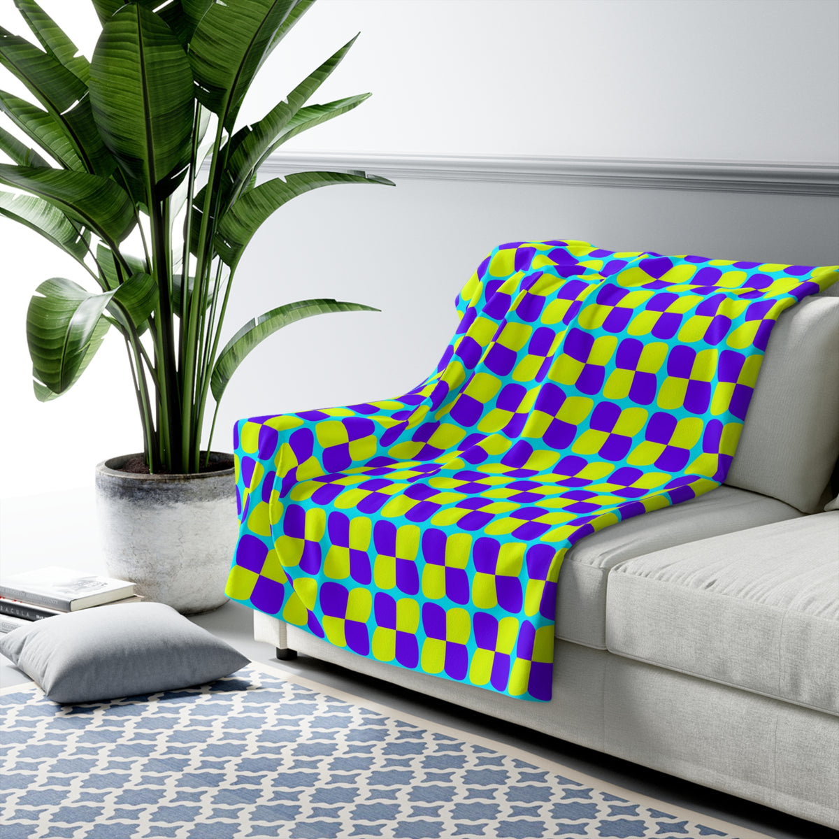 Bold Bulge Checker Sherpa Fleece Blanket – Op-Art Checker Pattern