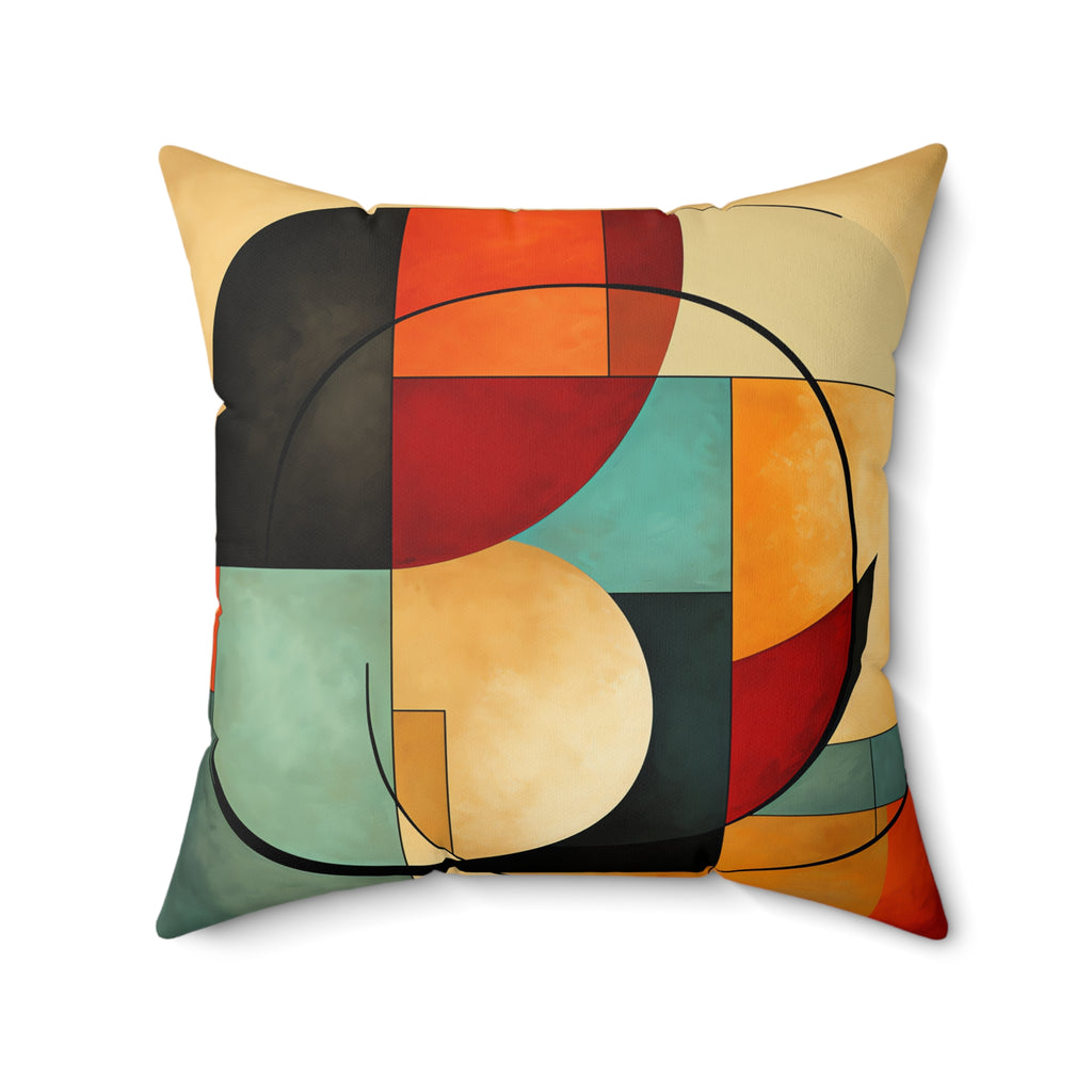 Bauhaus Arc Composition Faux Suede Cushion – Mid-Century Geometric Art