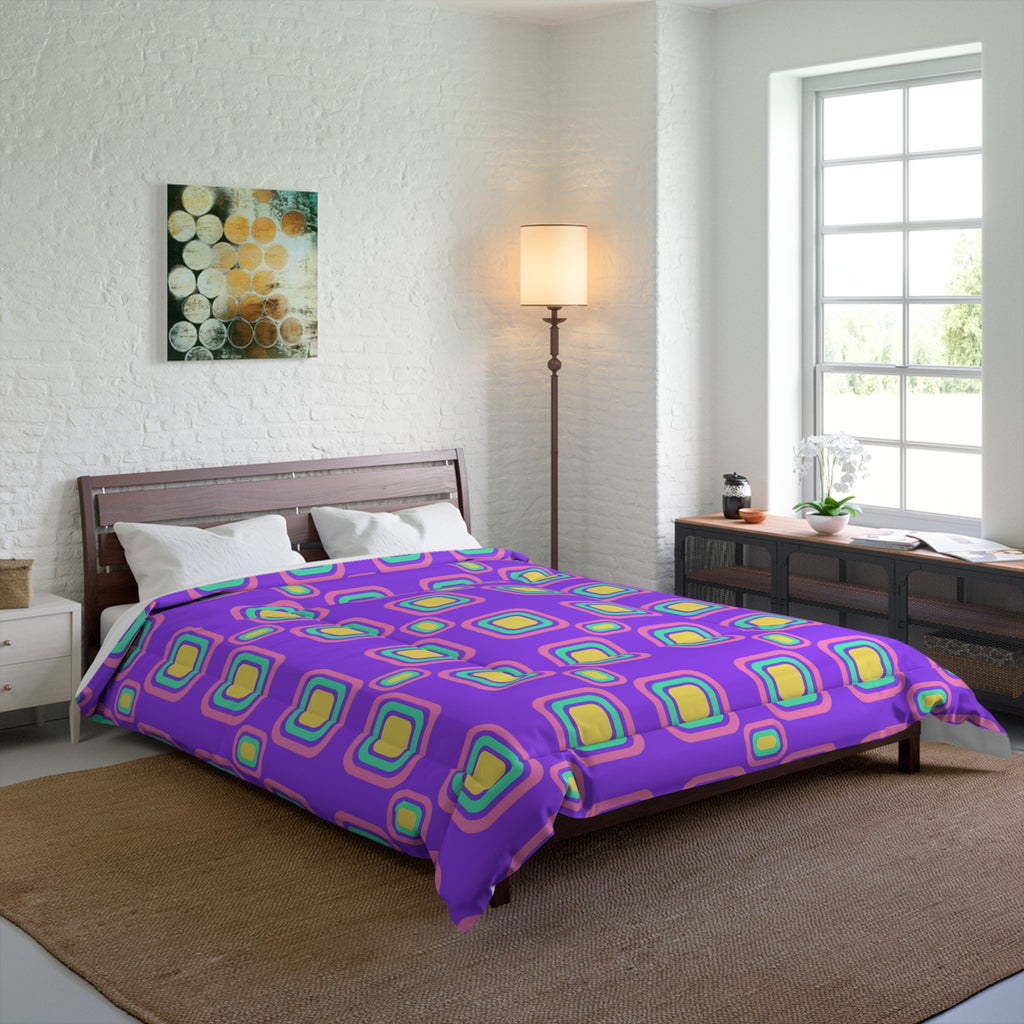 Big Ripple Squares Comforter – Candy Pastel on Grape