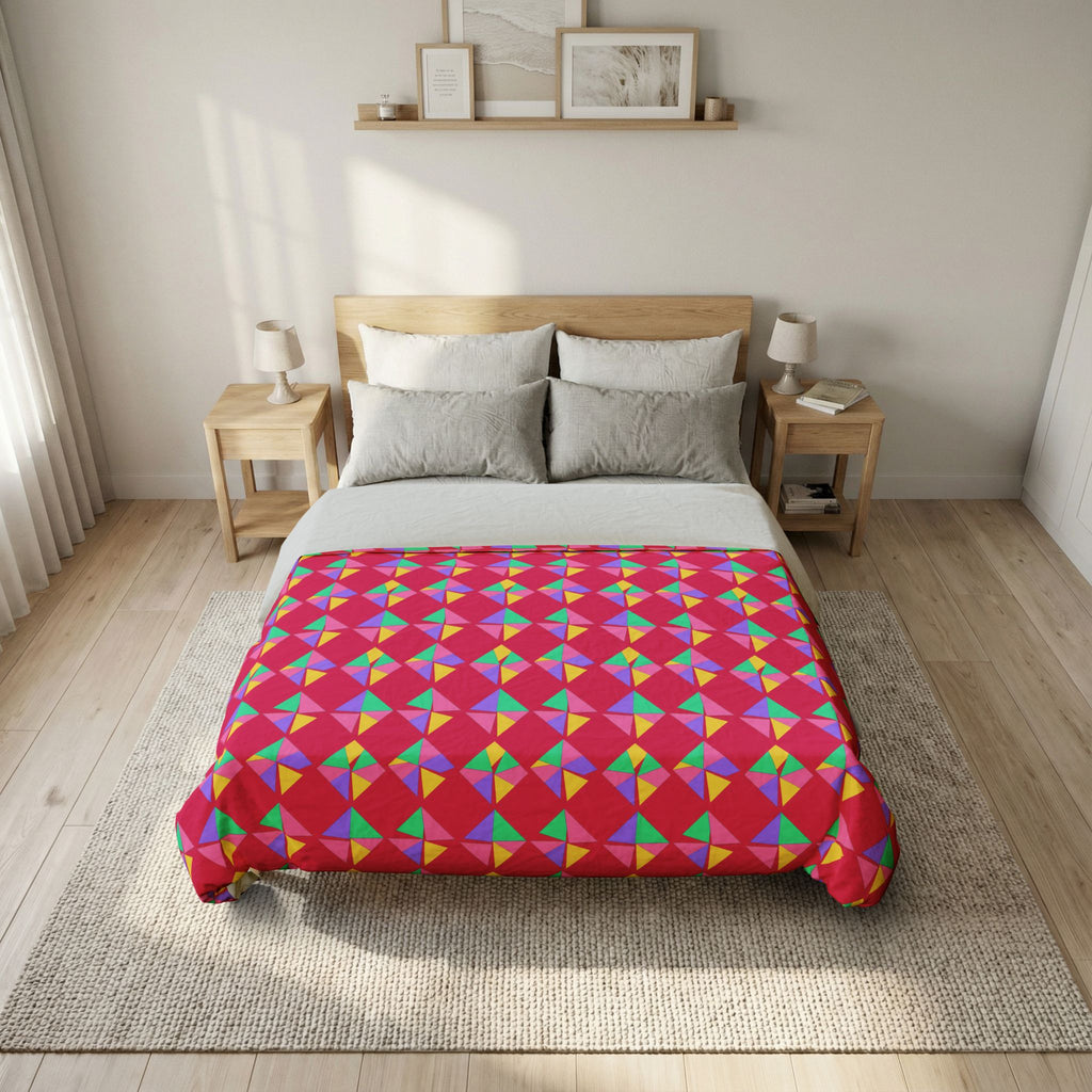 Stacked Cubist Prisms Cotton Duvet Cover – Candy Pop on Raspberry