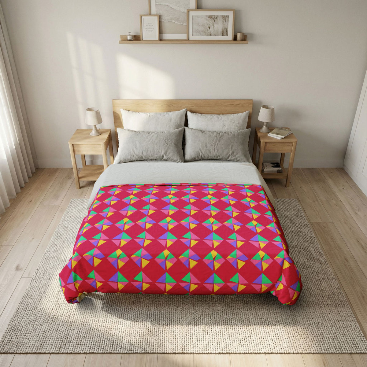Stacked Cubist Prisms Cotton Duvet Cover – Candy Pop on Raspberry