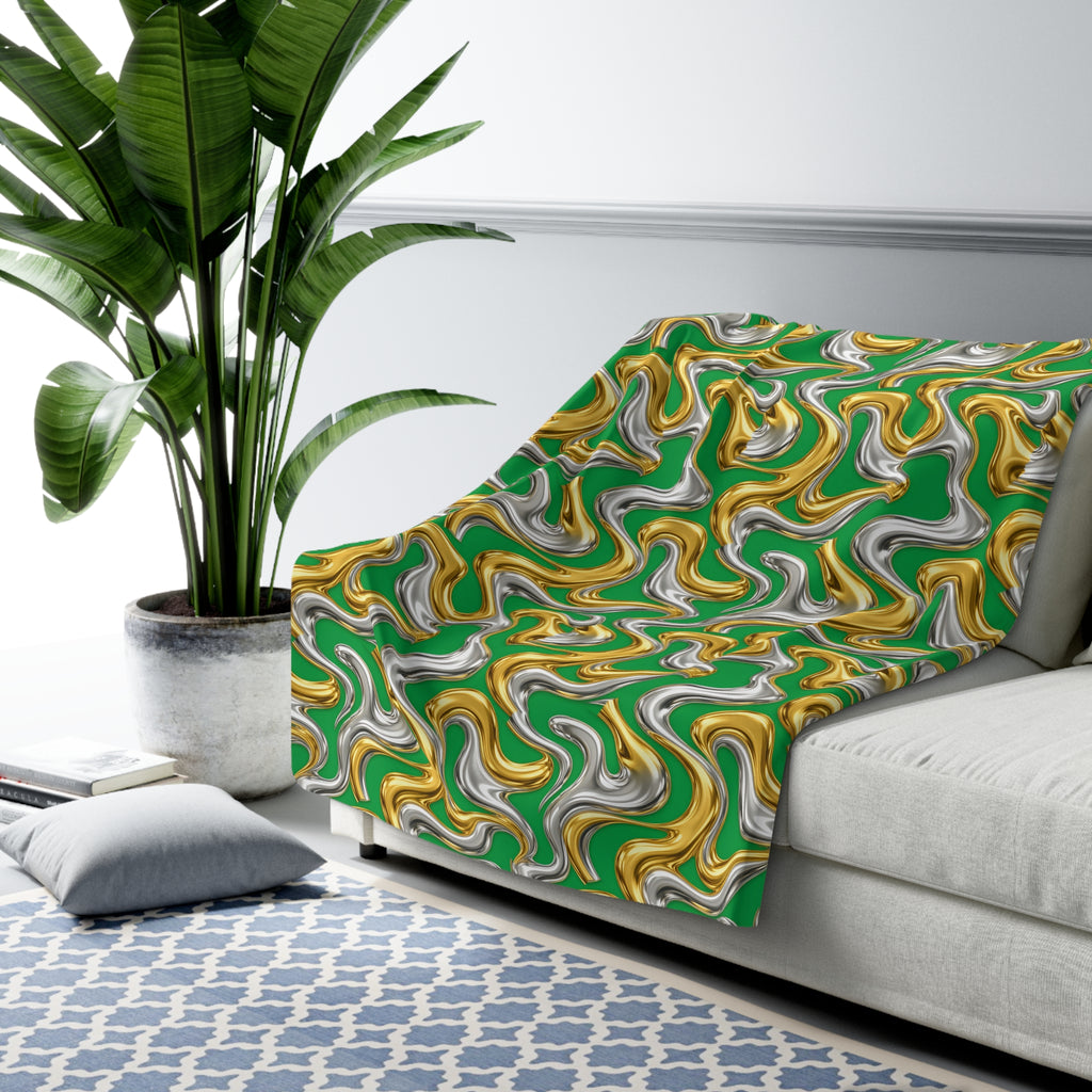 Broad Melting Gold Ribbons Sherpa Fleece Blanket – Liquid Chrome Pattern
