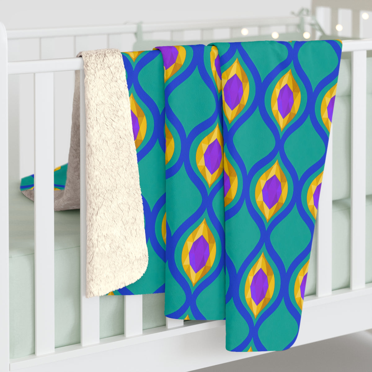 Grand Gold Ogee Lattice II Sherpa Fleece Blanket – Peacock Jewel