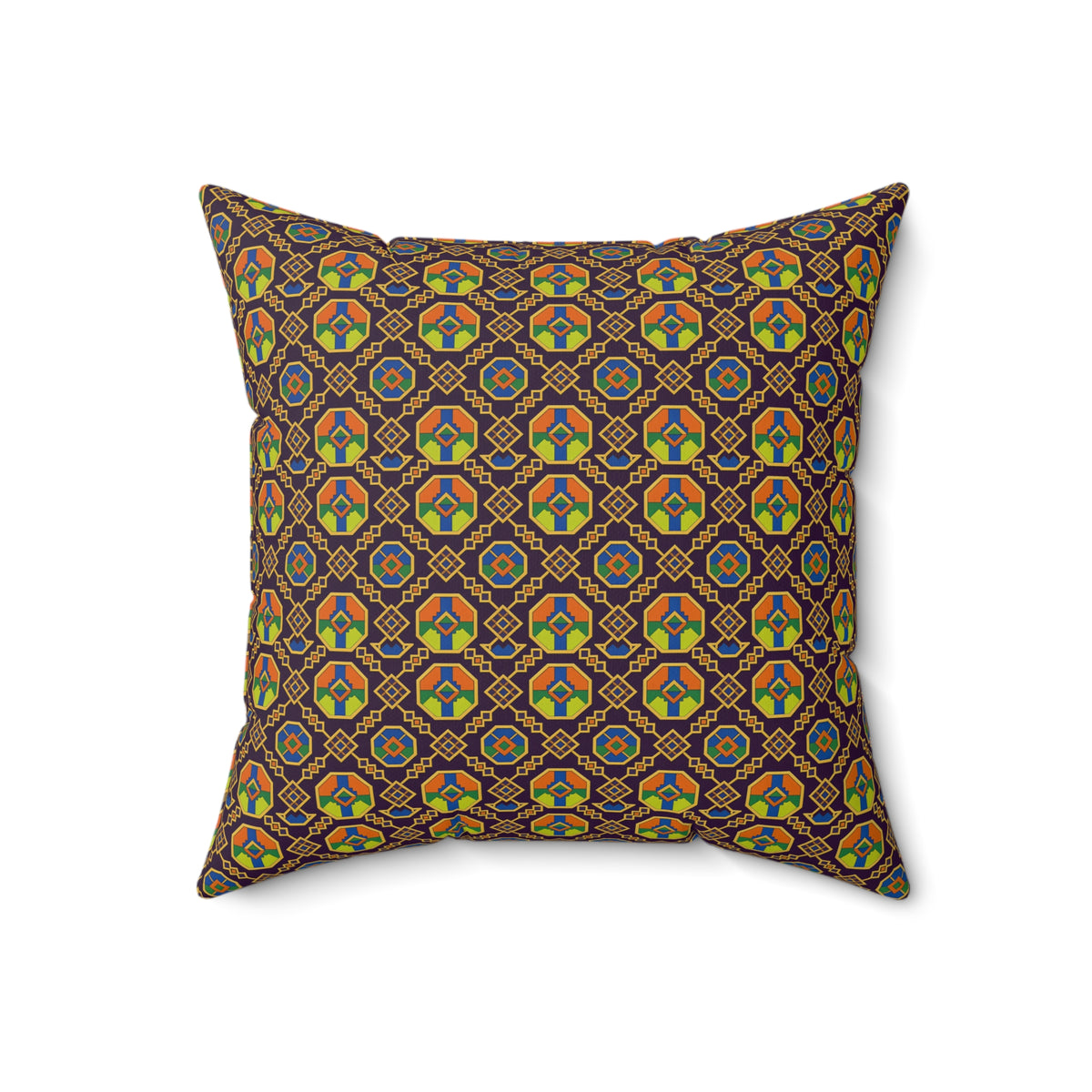 Octagon Enamel Lattice Faux Suede Cushion – Art Deco Geometric Pattern