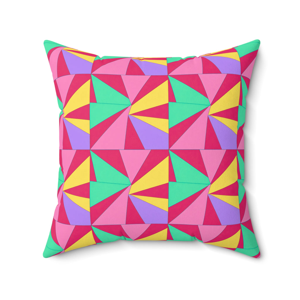 Cubist Sunburst Blocks Faux Suede Cushion – Candy Pop on Raspberry