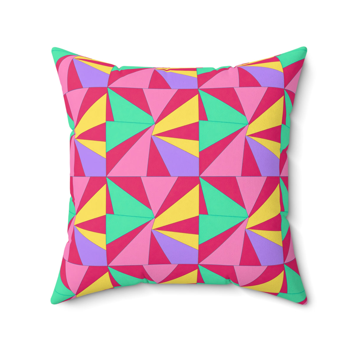 Cubist Sunburst Blocks Faux Suede Cushion – Candy Pop on Raspberry