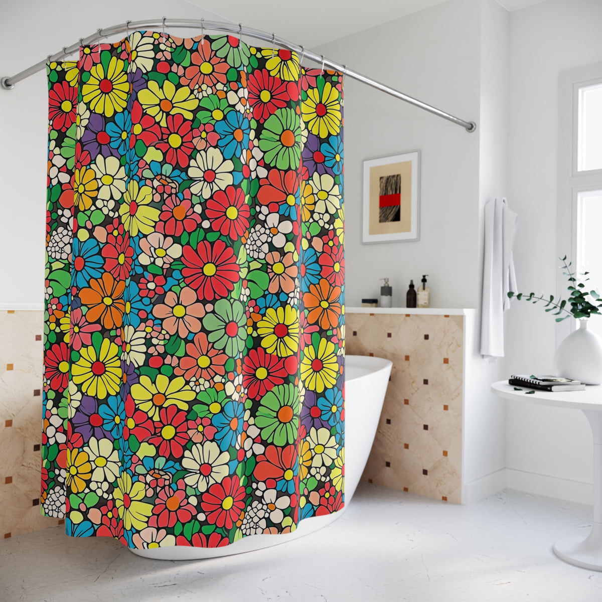 Flower Power Daisies Shower Curtain – Retro Floral Pattern