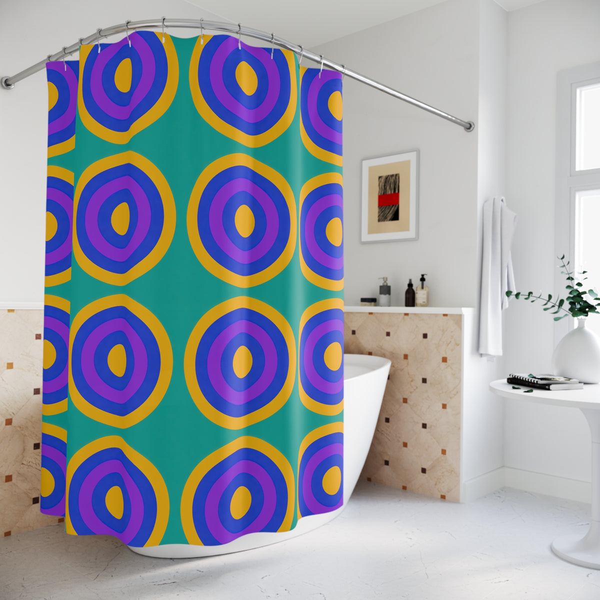 Mega Ring Grid Shower Curtain – Peacock Jewel