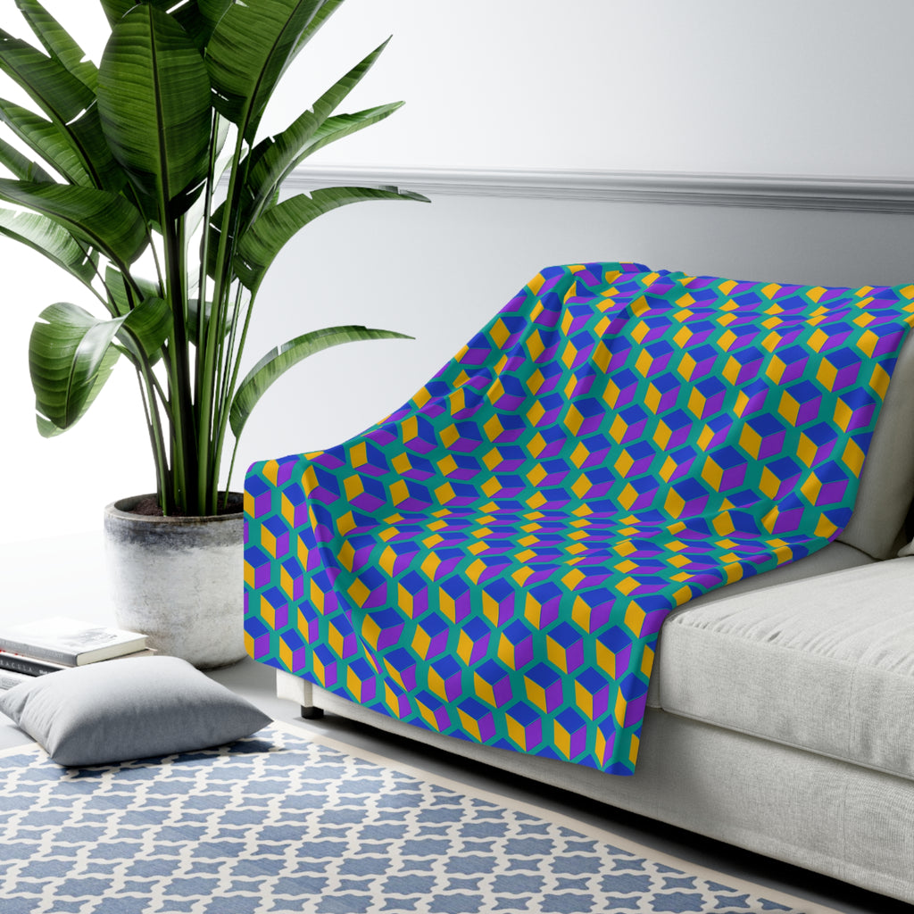 Giant Faceted Cubes II Sherpa Fleece Blanket – Peacock Jewel