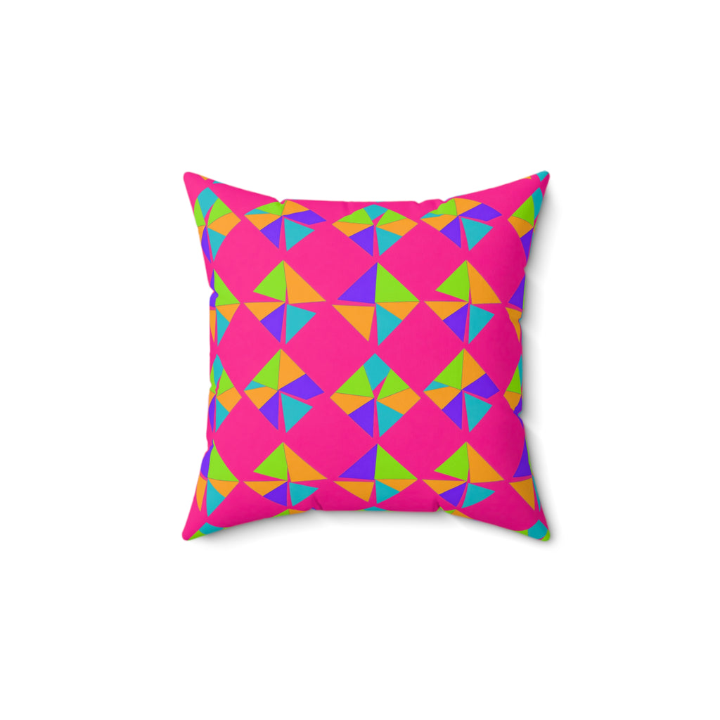Stacked Cubist Prisms Faux Suede Cushion – Tropical Punch