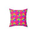 Stacked Cubist Prisms Faux Suede Cushion – Tropical Punch