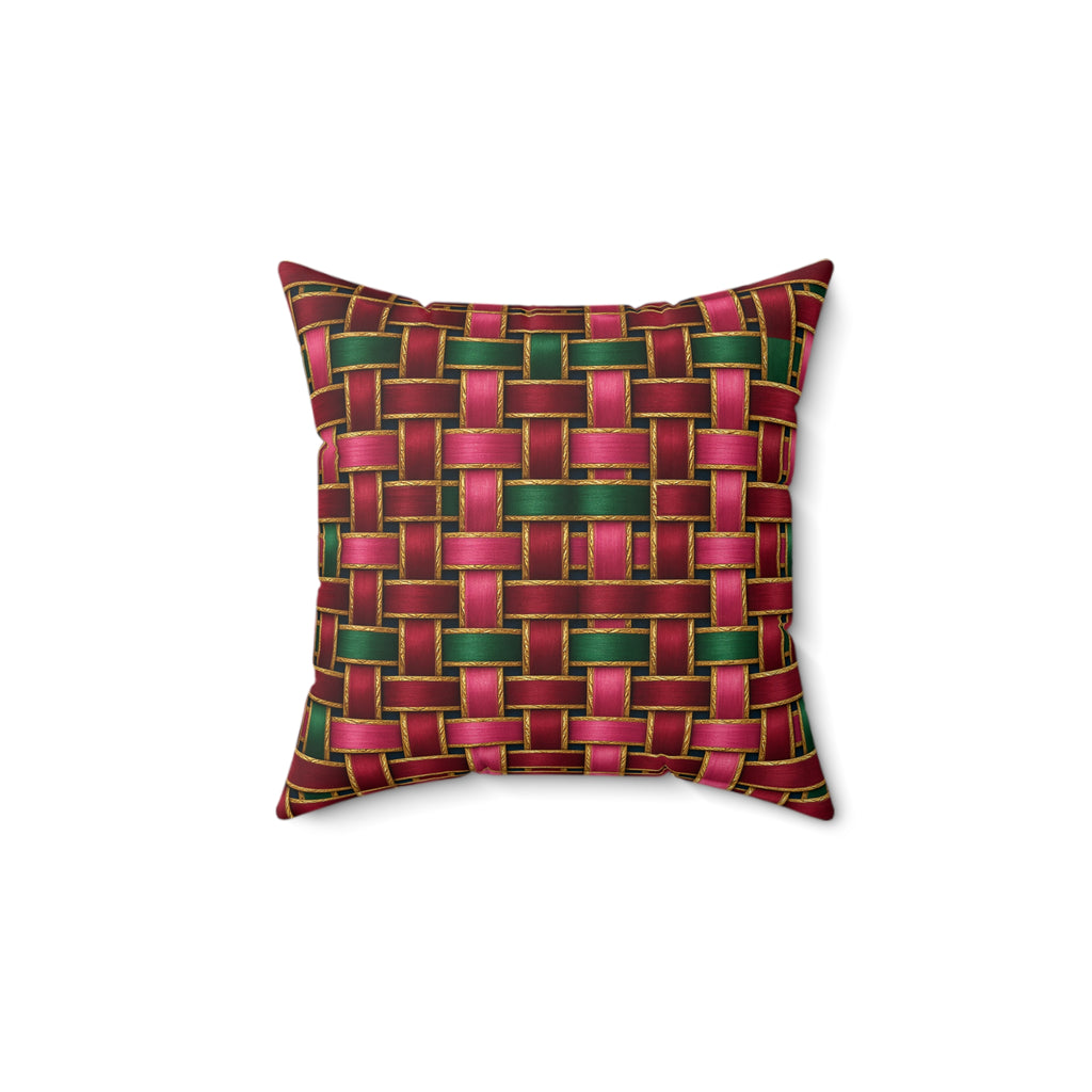 Ribbon Weave Faux Suede Cushion – Holographic-Look Geometric Pattern