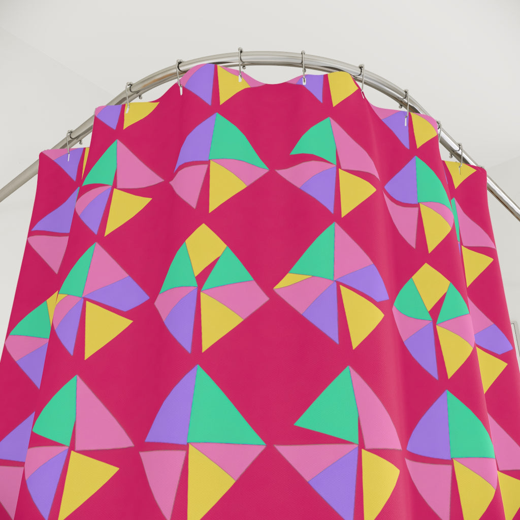 Stacked Cubist Prisms Shower Curtain – Candy Pop on Raspberry