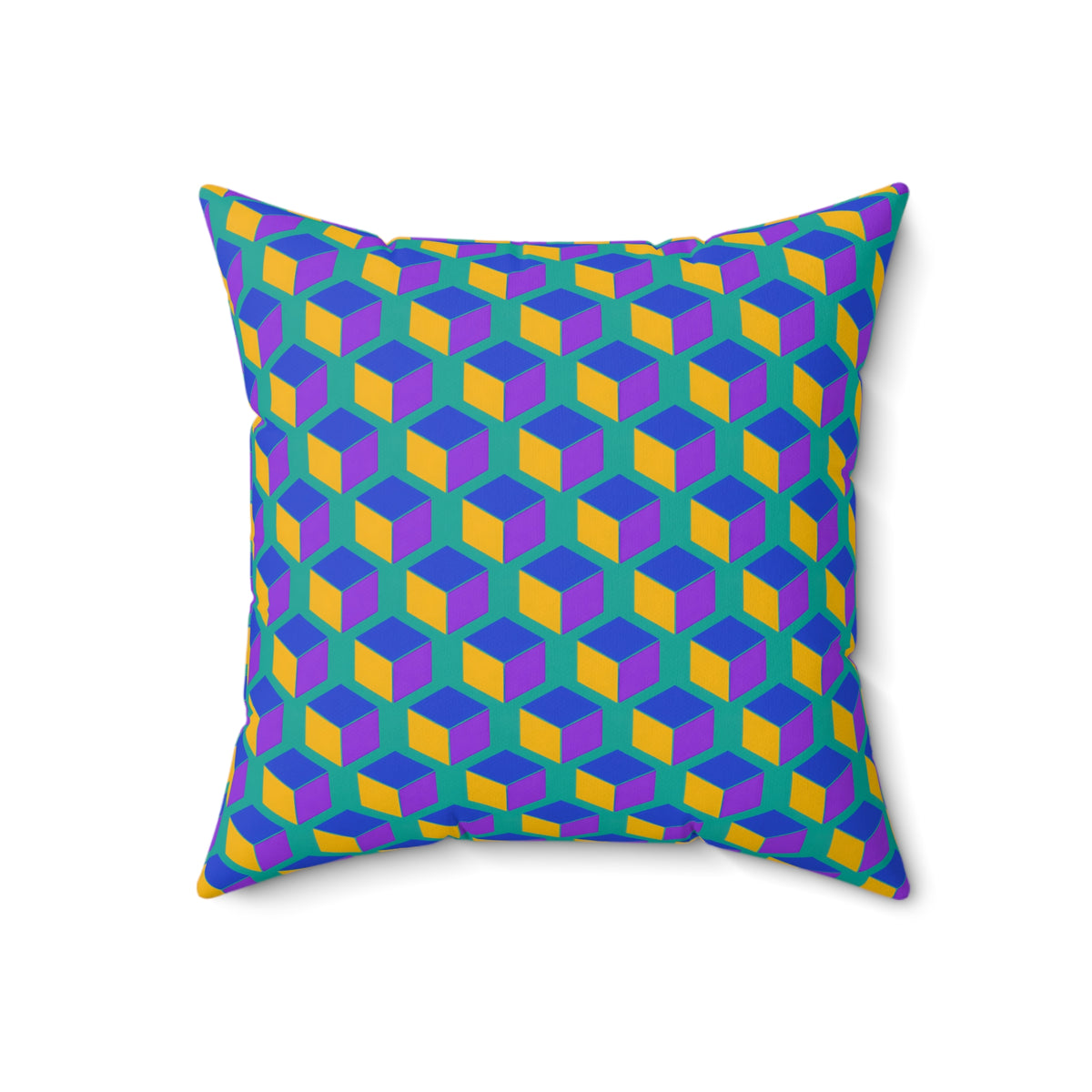Giant Faceted Cubes II Faux Suede Cushion – Peacock Jewel