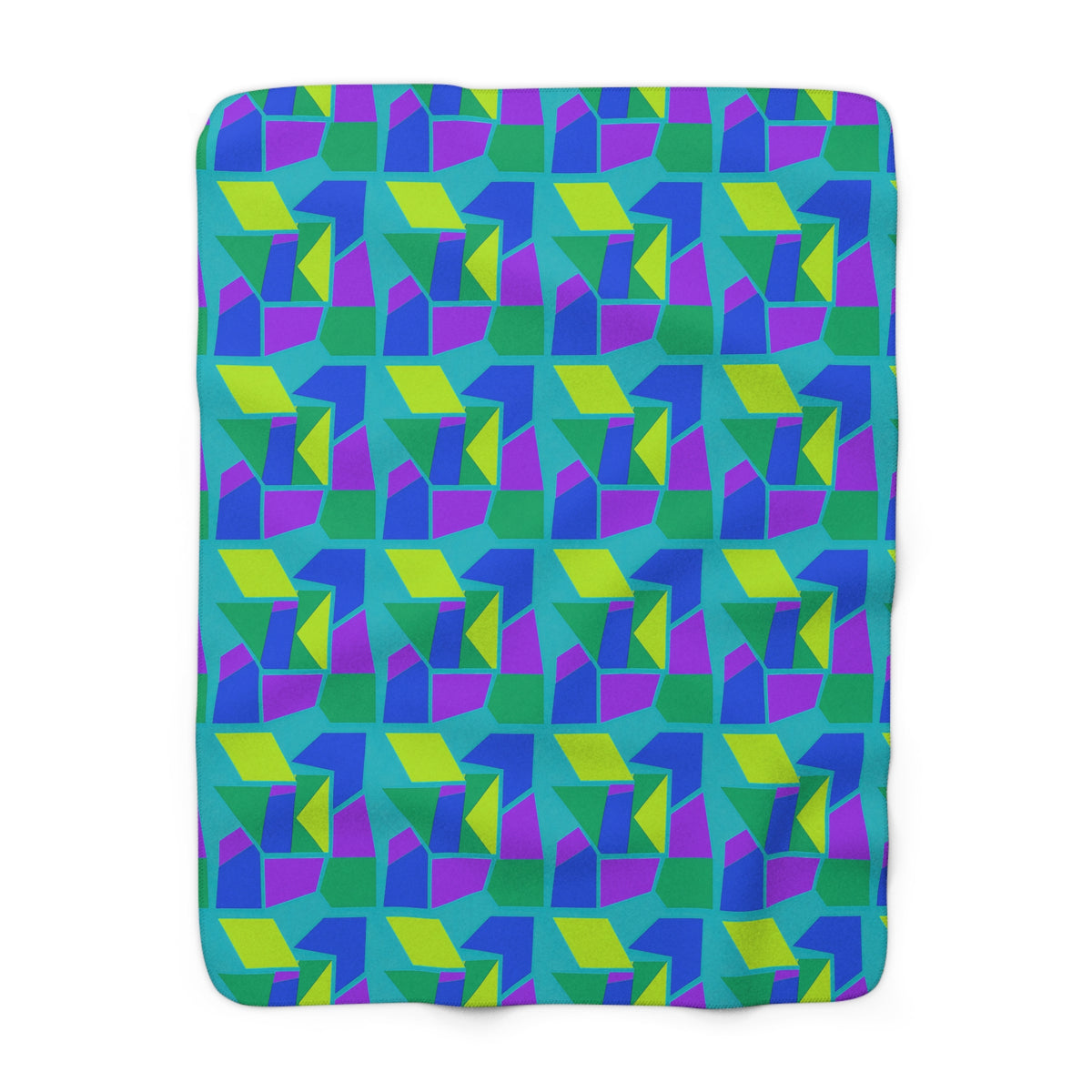 Cubist Block Quilt Sherpa Fleece Blanket – Peacock Jewel
