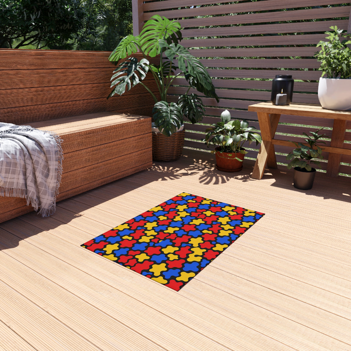 Blob Black Outdoor Rug – Bold Primary Abstract Pattern
