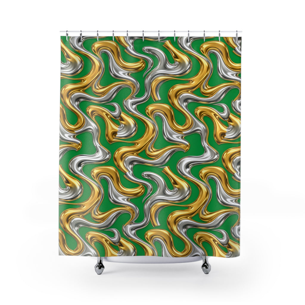 Broad Melting Gold Ribbons Shower Curtain – Liquid Chrome Pattern