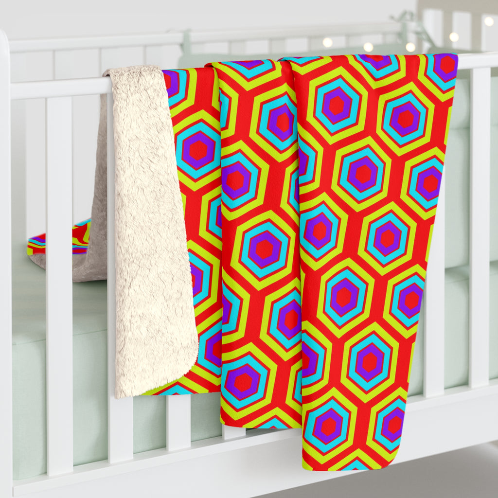 Concentric Hexagon Ripple Sherpa Fleece Blanket – Op-Art Hexagons Pattern