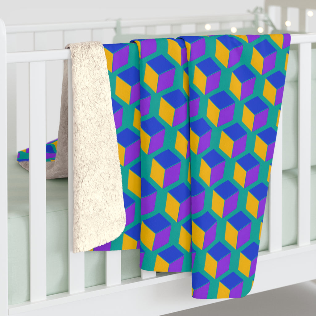 Giant Faceted Cubes II Sherpa Fleece Blanket – Peacock Jewel