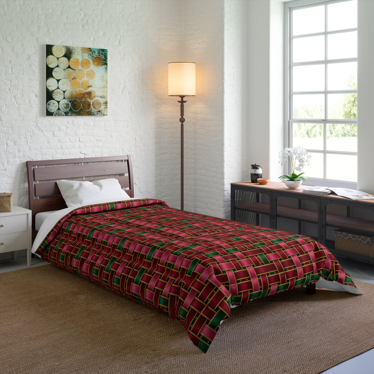 Ribbon Weave Comforter – Holographic-Look Geometric Pattern