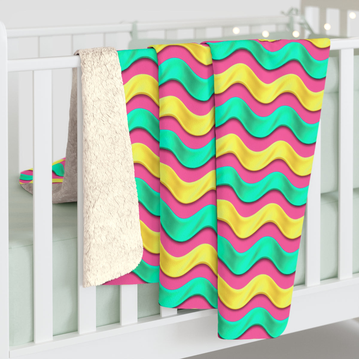 Satin Wave Bands Sherpa Fleece Blanket – Candy Christmas