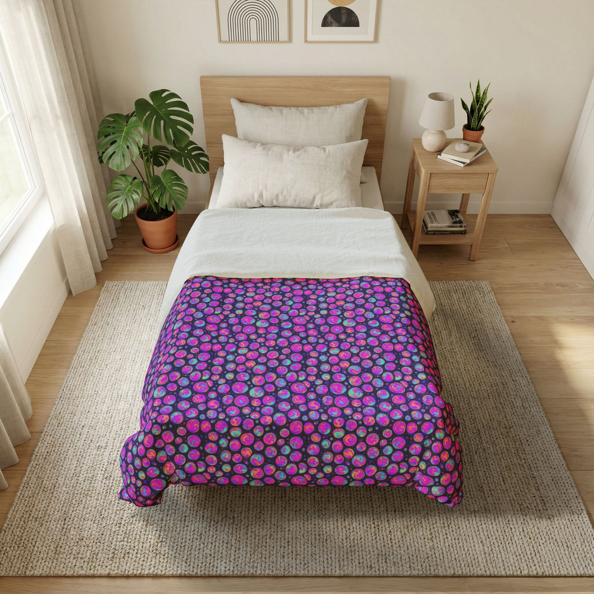 Opal Bubble Cells Cotton Duvet Cover – Holographic-Look Fluid Art Pattern