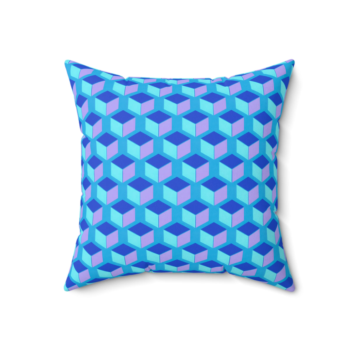 Giant Faceted Cubes II Faux Suede Cushion – Ice Jewel