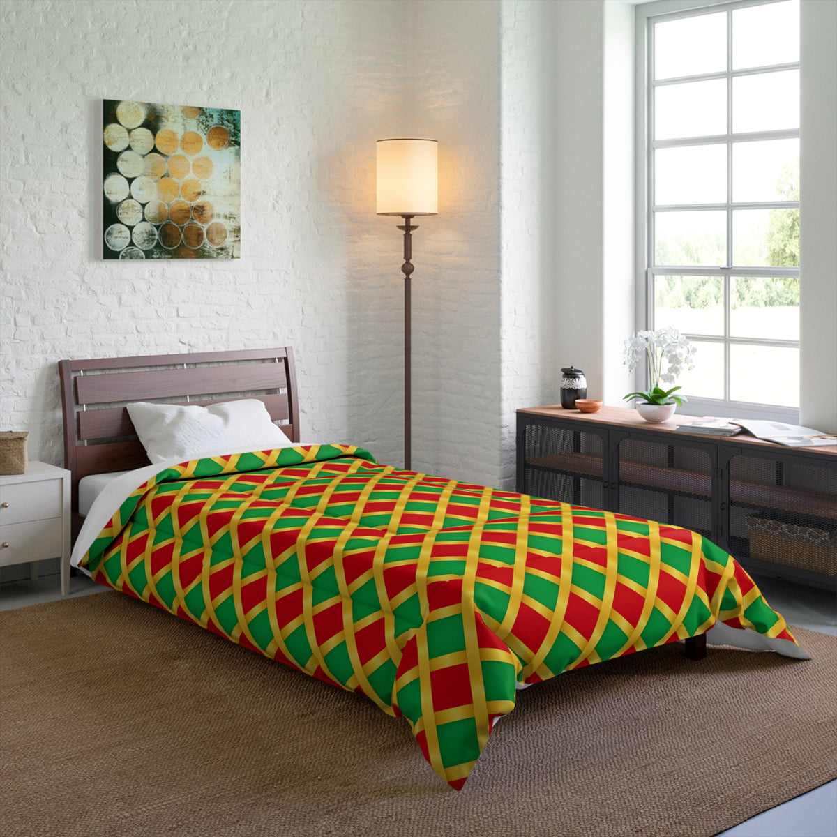 Broad Gold Diamond Trellis Comforter – Ribbon Lattice Pattern