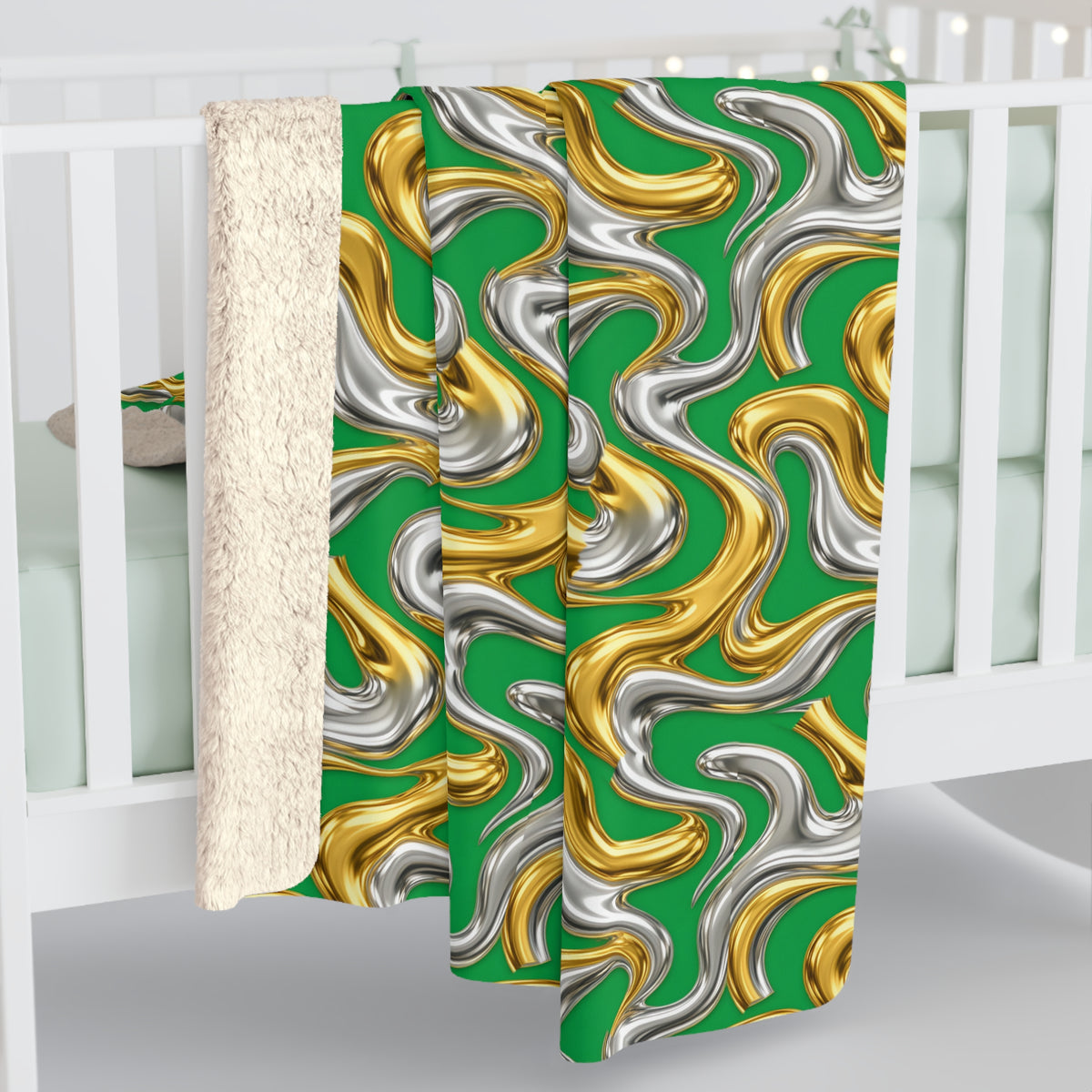 Broad Melting Gold Ribbons Sherpa Fleece Blanket – Liquid Chrome Pattern