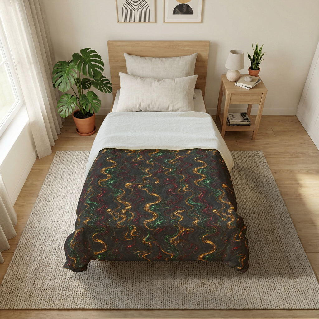 Jewel Metal Swirl Cotton Duvet Cover – Iridescent Fluid Pattern