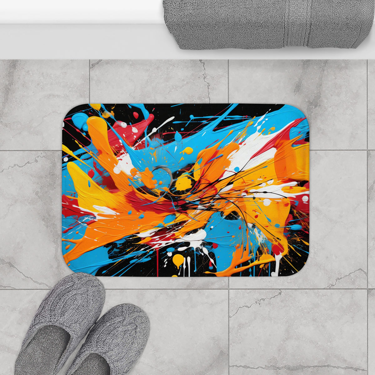 Electric Paint Splash Bath Mat – Bold Abstract Art
