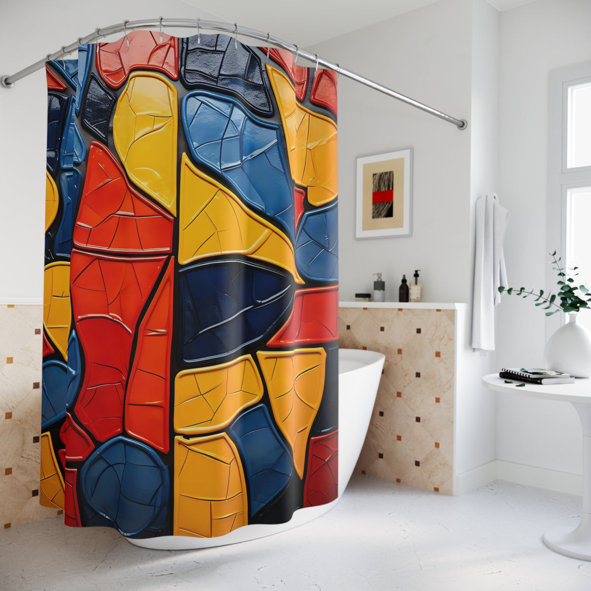 Bold Mosaic Glass Shower Curtain – Stained-Glass Style Mosaic