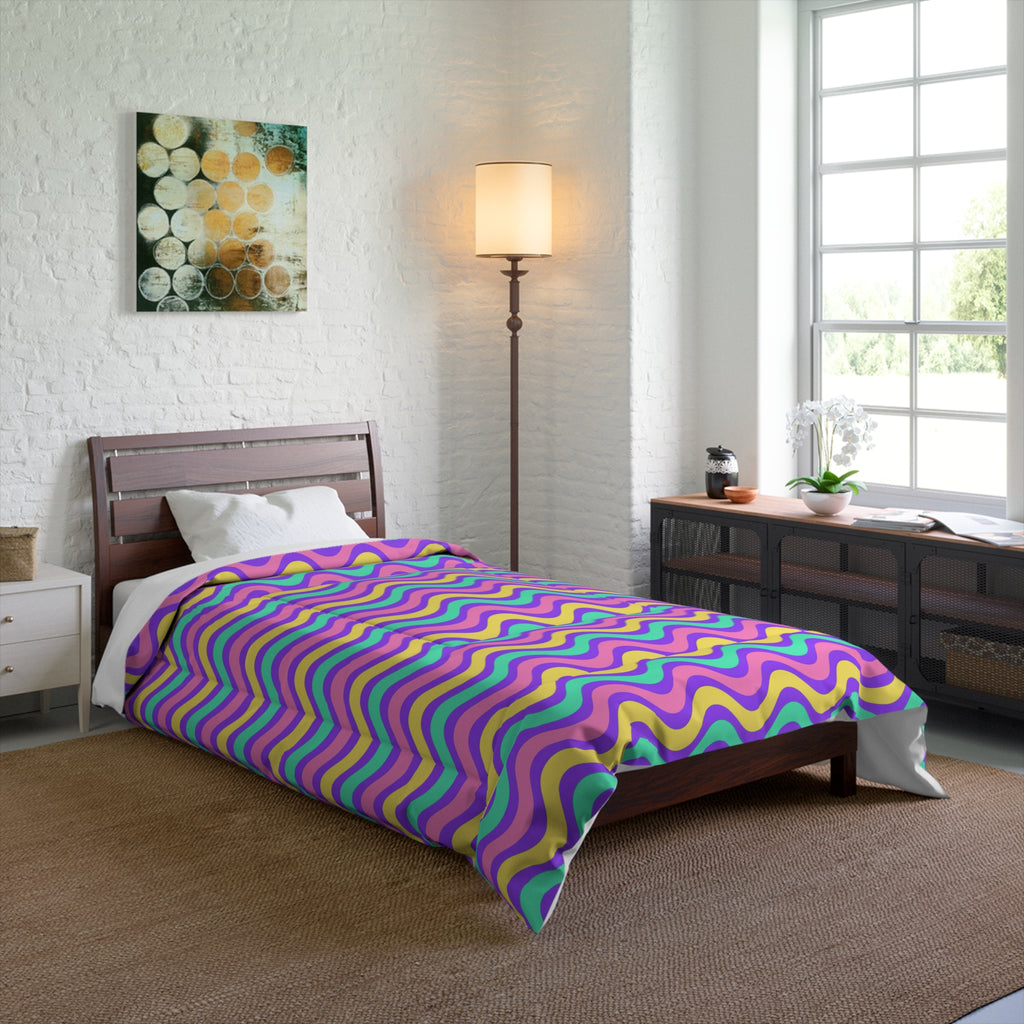 Wide Wave Interference Comforter – Candy Pastel on Grape