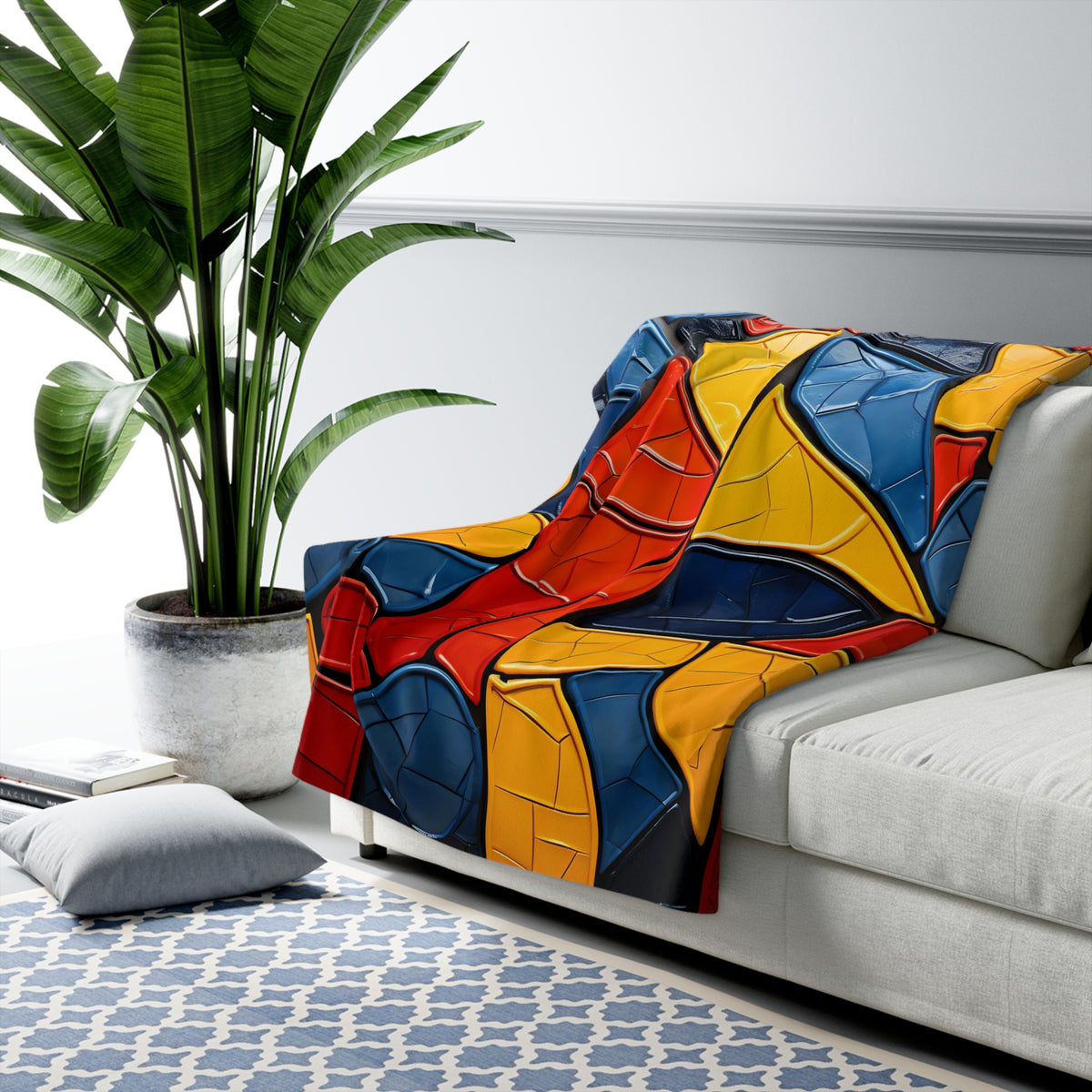 Bold Mosaic Glass Sherpa Fleece Blanket – Stained-Glass Style Mosaic
